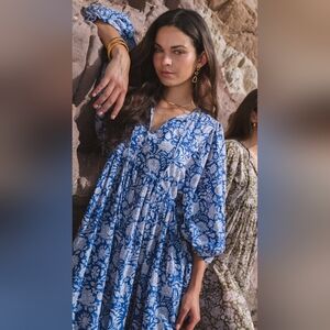 House Of Sundar Maya Midi Dress Blue Iris sz Large